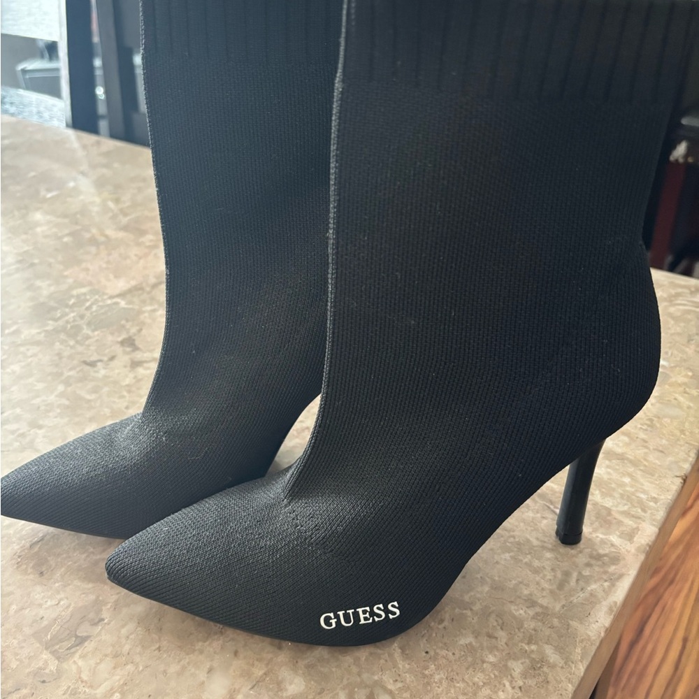 Guess Black Pointed Toe Sock Stiletto Boots